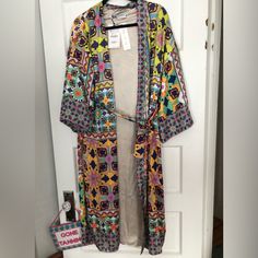 New With Tags, Zara Long Sleeve, Flowy Satin Feel Poly Robe Wear Around The House Or Out And About With Jeans Or Dress Fun, Bright Print. Moroccan Vibes Retails For Around $80 Multicolor Outerwear For Spring Loungewear, Bohemian Open Front Outerwear For Brunch, Multicolor Open Front Cardigan For Day Out, Spring Multicolor Loungewear Cardigan, Spring Multicolor Cardigan For Loungewear, Yellow Bohemian Cardigan For Spring, Bohemian Yellow Cardigan For Spring, Yellow Bohemian Spring Cardigan, Spring Bohemian Yellow Cardigan