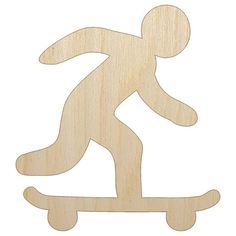 a wooden cutout of a person on a skateboard