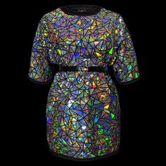 Holographic T-Shirt Dress with belt Holographic Dress, Mosaic Dress, Oversized T Shirt Dress, T Shirt Oversize, Supima Cotton, Gold Dress, Oversized T Shirt, Oversized Tee, Fashion Fabric