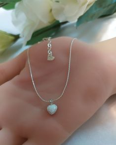 "Cute OPAL Heart Charm Necklace- Sterling Silver 925 , Dainty Heart pendant This cute sloth necklace is delicate but eye catching It would make a very special gift for somebody you love :) ♥ Shown at size 16\" ♥ Dimensions of the Heart charm - 11.8mm x 7.4mm /0.74\"x0.29\" ♥ The sloth pendant is available in full sterling silver 925 ♥ You can choose the size 13\"-20\" ♥ High Quality Designer Jewelry ♥ Comes in a cute little package ready for gifting. ♥ Comes with a card. As in photo or you can S