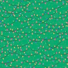 a green background with christmas lights on the branches and in the center is a wave of small multicolored lights