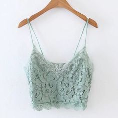 V Neck Cami Lace Crop Top - White, Green Solid Color, Cami Outfit, Lace Camisole Top, Bra Crop Top, Crop Cami Top, Europe Fashion, Crop Top Bra, Lace Camisole, Cropped Tops