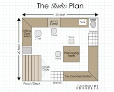 the floor plan for a small kitchen with seating and storage areas, including an island