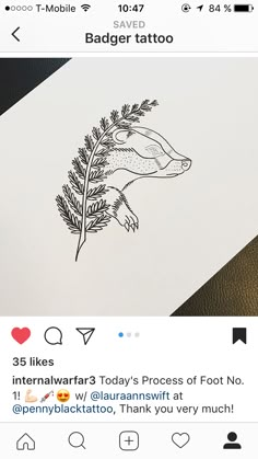 an instagram page with a drawing of a badger holding a plant