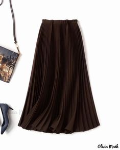 OliviaMark - Introducing the Mi Home Premium High-Waisted Pleated Skirt: The Perfect A-line, Midi Length Garment for a Chic and Sophisticated Look