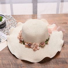 Category:Hats,Cap; Season:Summer,Spring; Gender:Women's; Quantity:1PC; Style:Fashion,Active; Hats Category:Sun Hat; Occasion:Beach,Outdoor,Holiday; Material:Straw; Color:Khaki,Beige; Function:Sun Protection,Portable; Pattern:Pure Color; Design:Flower; Front page:FF; Listing Date:04/18/2024; Head Circumference:57 Ribbon Flats, Floppy Straw Hat, Beach Flowers, Straw Hat Beach, Bucket Cap, Summer Sun Hat, Women Hat, Sun Hats For Women, Flower Hats