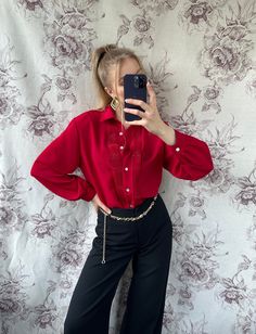 - Vintage red embroidered elegant blouse - Good vintage condition  - TAG SIZE: 40 - Fabric information: 100% polyester Estimated to fit XS-S-M-L based on your desired fit. Measurements (laying flat): - Shoulders (back): 42 cm - Length: 70 cm - Sleeve: 56 cm - Armpit to armpit: 56 cm Vintage clothes may come with minor flaws due to pre-loved wear. But most importantly it is a one-of-a-kind piece with its own character. By shopping secondhand you're giving a second life and not contributing to the Elegant Embroidered Shirt For Fall, Elegant Embroidered Fall Shirt, Classic Embroidered Blouse For Work, Elegant Red Embroidered Blouse, Classic Embroidered Workwear Blouse, Classic Embroidered Blouse For Formal Occasions, Elegant Red Embroidered Tops, Classic Red Formal Blouse, Formal Embroidered Blouse For Fall