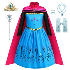 PRICES MAY VARY. Removable Captivating Cape: The cape with princess-floral inspired printed designs, sticky closure for safety and convenience, and a decorative smooth brooch button for added elegance. Gloves Fit for a Elsa Princess: Stretchy, satin-like fabric gloves for ages 3-8, ensuring a comfortable fit and completing the majestic outfit. Adorable Tiara for the Perfect Finishing Touch: Lightweight plastic tiara with secure attachment, perfect for a princess's coronation. Kids Playwear for a Kids Elsa Costume, Elsa Costume For Kids, Disney Elsa Dress, Elsa Frozen Fever Dress, Toddler Elsa Costume, Elsa Coronation Dress, Elsa Halloween Costume, Elsa Outfit, Princess Elsa Dress