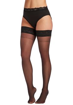 Silky Sheer Lace Top Thigh High Tights by MeMoi are elegant, beautiful and comfortable. They feature a lovely lace trim and sheer look. Made with sheer nylon fabric, these comfortable, stretchy stockings are perfect under any dress or skirt. Thigh high stockingsLace trimSheer look Nylon/spandex; importedMachine wash, dry flat | Women's Silky Sheer Lace Top Thigh High Stockings by MeMoi in Black (Size 7X) Thigh High Tights, Black Thigh High, Thermal Sweater, Sheer Lace Top, Thigh High Stockings, Tunic Tank Tops, Swimsuits For All, Petite Jeans, Nylon Fabric