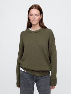 Oversized Boyfriend Sweater | Gap Oversized Cropped Sweater With Ribbed Crew Neck, Oversized Cropped Sweater With Ribbed Collar, Oversized Ribbed Sweatshirt For Layering, Oversized Cropped Sweater For Layering With Ribbed Cuffs, Relaxed Fit Sweater With Ribbed Collar And Drop Shoulder, Oversized Ribbed Crew Neck Cropped Sweater, Oversized Ribbed Cropped Sweater With Crew Neck, Relaxed Fit Drop Shoulder Sweater With Ribbed Collar, Cotton Cropped Sweater With Ribbed Crew Neck