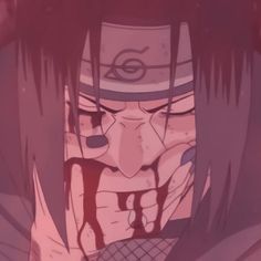 an anime character with blood dripping all over his face