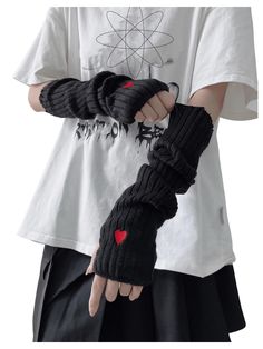 PRICES MAY VARY. Fingerless, Below Elbow, Heart Embroidery, Long Knit Gloves Goth arm sleeve made of knitted material, very stretchy and warm Gothic gloves is fun costume accessory, can match with every outfit Perfect for Halloween, masquerade party, cosplay props, costumes, Easter, hip-hop, rock, daily wear and so on Please refer to size guide carefully before purchasing at below description(Tips:The Product Measurement is gloves size, NOT human body size) Size Chart:（Product Measurement）

one- Gothic Arm Warmers, Y2k Hand Warmers, Mall Goth Accessories, Arm Warmer Outfits, Techwear Gloves, Cyberpunk Gloves, Arm Warmers Y2k, Fingerless Gloves Outfit, Fingerless Gloves Aesthetic