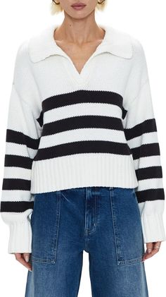 Pistola Arlo Stripe Cotton Polo Sweater | Nordstrom 2024 Wishlist, Johnny Collar, Best Swimwear, Quarter Zip Sweater, Polo Sweater, Fall Clothes, Denim Design, Winter 2022, Cotton Polo