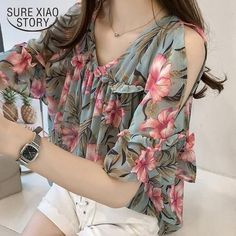 b147a61c1d07c1c999560f62add6dbc7desc46123624ri Sweet Clothes, Fat Burners, Chiffon Fashion, Pin Cute, Casual Summer Tops, Loose Blouse, Loose Tops, Sweet Style