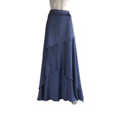 "It is made from soft and good quality Silk fabric. This is made to order in your measurements. Skirt length: 38\" .It can be made longer or shorter. It is made with a zipper. You can choose other colors from the color chart. When you order please give me your measurements: 1: The length of the skirt from the top of the waistline to the bottom hem. 2: Waist ( where you want the waistline to be). 3: Hips ( around the fullest part) 4: And your color choice. *When you order will have a place to wri Blue Flowy Gathered Mini Skirt, Evening Tiered Flowy Mini Skirt, Evening Tiered Mini Skirt, Elegant Solid Tiered Skirt, Evening Flowy Tiered Mini Skirt, Elegant Solid Color Tiered Skirt, Solid Color Asymmetrical Wrap Skirt For Party, Asymmetrical Solid Wrap Skirt For Party, Asymmetrical Solid Color Skirt For Evening