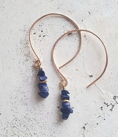 Good looking deep blue indigo gemstone hoop style earrings Adjustable Bronze Gemstone Jewelry, Minimalist Jewelry With Natural Stone Drop Earrings, Minimalist Natural Stone Drop Earrings, Bronze Small Hoop Jewelry For Gift, Blue Copper Wire Wrapped Earrings, Blue Brass Dangle Earrings, Blue Metal Dangle Hoop Earrings, Blue Metal Earrings For Everyday Wear, Minimalist Brass Earrings With Natural Stones