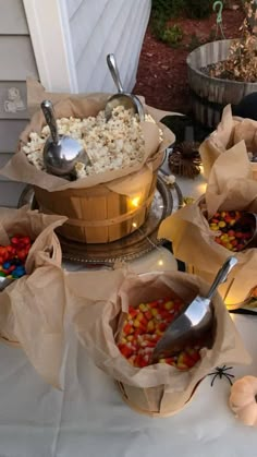 several bowls filled with food on top of a table