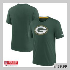 Show some love for your favorite NFL franchise with the old-school flavor of this Rewind Playback Logo tri-blend T-shirt from Nike. It features a bold Green Bay Packers graphic printed on the chest and a classic crew neck for easy pairing with your choice of hat or accessory. Add this distinct tee to your Green Bay Packers gear rotation and see how quickly it becomes a new go-to. Green Fan Apparel T-shirt For Game Day, Nike Pre-shrunk Sports Fan Top, Nike Sports Fan Top, Nike Tri-blend Sports T-shirt, Nike Sports Tops In Tri-blend, Nike Tri-blend Sports Top, Nike Tri-blend Tops For Sports, Green T-shirt With Team Name For Fans, Green Tops With Logo For Sports Events