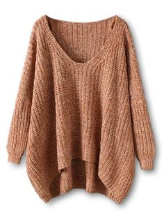 Oversized V Neck Chunky Sweater - Coffee - 3041828912 - Original Design-Women's Clothing  #OriginalDesignWomensClothing #Original #DesignWomen's #Clothing Extra Long Sleeve Sweater, Áo Blu, Khaki Sweater, Brown Long Sleeve Shirt, Oversized Long Sleeve Shirt, Oversized Pullover Sweaters, Batwing Sleeve Sweater, Loose Pullover Sweater, Batwing Sweater