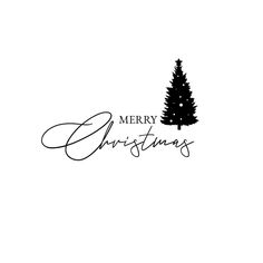 a black and white christmas tree with the words merry christmas written in cursive writing