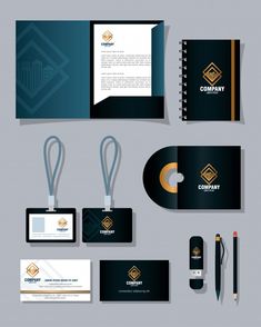 Brand mockup corporate identity, mockup stationery supplies, black color with golden sign vector illustration design. Brand Mockup, Branding Identity Mockup, Business Card Psd, Branding Package