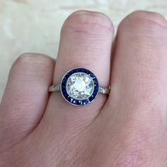 Mine Cut Engagement Ring, Old Mine Cut Engagement Ring, Sapphire Halo Engagement Ring, Sapphire Engagement Ring Halo, K Color Diamond, Antique Engagement Rings Sapphire, Estate Diamond Jewelry, Rings Sapphire, Engagement Ring Prices