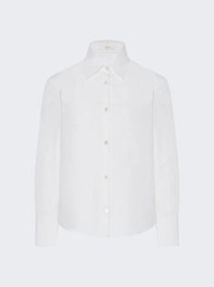 "Find THE ROW Frou Shirt on Editorialist. Petite button-up Cotton poplin Classic shirt hem French placket with mother-of-pearl buttons Dimensions: Model is 5'9\"/175cm and is wearing a size US4 Composition: 96% Cotton, 4% Elastane Care: Care according to label"