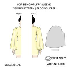 Pdf Bishop Sleeve Sewing Pattern Block | Easy Puffy Sleeve Sewing Pattern | Long  Sleeve Pattern | Top Bishop Sleeve Sewing  Sizes XXS-6XL (Check the size chart in the photos for details). Are you a self-taught sewer or a professional fashion designer? Fashion student or graduate, crafter, seamstress, tailor, or pattern maker? Do you create patterns for fun or professional? Then this is for you! This Sleeve is a sewing pattern block. It matches perfectly with our basic bodices below. All basic pattern blocks, so this one doesn't INCLUDE SEAM ALLOWANCES so you can easily modify your underarm and sleeve measurements if needed. You may also like a bundle that also includes this sleeve: https://basicpatternblock.etsy.com/listing/1701011674 This sleeve was made to perfectly match our busts: htt Diy Bishop Sleeve, Balloon Sleeve Pattern Sewing, Long Puffy Sleeve Pattern, Bishop Sleeve Shirt Pattern, Puffy Sleeve Pattern, Sew Bishop Sleeve, Sew Puffy Sleeves, Bishop Sleeve, Student Fashion