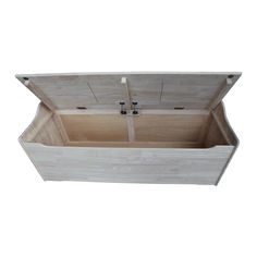 an empty wooden box is shown on a white background