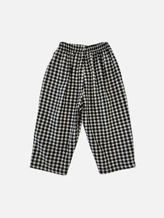 Picnic-ready pants in textured cotton gingham, from Korean brand The Goguma. These pull-on style pants have an elasticated waist and a loose fit with a slightly tapered leg. Side pockets for stashing that thing you told them not to pick up in the playground :/ The perfect everyday unisex pants for Spring. Cotton Gingham Bottoms For Loungewear, Gingham Cotton Pants, Summer Gingham Loungewear Bottoms, Gingham Bloomers, Toddler Pajama Pants, Unisex Pants, Korean Brand, Korean Brands, Hair Accessories Gift