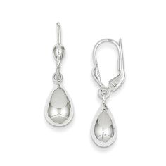 Lovely to look at, these fashion drop earrings catch and reflect light for a brilliant look. Crafted in cool 14K white gold, each earring features a dainty teardrop dangle. Polished to a bright shine, these eye-catching earrings secure with lever backs. Silver Pear-shaped Earrings With Polished Finish, Classic Silver Drop Earrings For Pierced Ears, Modern White Gold Teardrop Earrings, Sterling Silver Teardrop Earrings With Polished Finish, Polished Sterling Silver Teardrop Earrings, Pear-shaped Sterling Silver Earrings For Formal Occasions, Classic Sterling Silver Drop Earrings, Silver Drop Earrings With Shiny Finish, Silver Polished Teardrop Earrings