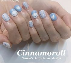 Cinnamon Roll Inspired Nails, Cute Sanrio Nails Short, Sanrio Nail Art Short, Sanrio Nail Art Simple, Hello Kitty Nails Art Short, Kawaii Gel Nails Short, Cute Cinnamoroll Nails