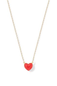 Heart Necklace - Necklaces | Alison Lou Elegant Enamel Heart Pendant Jewelry, Yellow Gold Enamel Heart Charm Jewelry, Trendy Heart Beads Jewelry Gift, Trendy Heart Beads Jewelry As Gift, Trendy Heart Beads Jewelry For Gifts, Elegant Heart Pendant Enamel Necklace, Red Heart Charm Fine Jewelry, Cute Gold Enamel Jewelry, Cute Round Red Jewelry