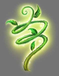 the letter s is made up of green beans and leaves with swirls on them