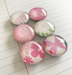 Pretty Little Pinks!  Handmade glass magnets, set of 6.  Pictured here are the exact magnets you will receive so they are ready to ship.  The 1 inch (25mm) glass domes (cobochon) are lovingly combined with decorative paper and paired with a strong ceramic magnet.  Perfect for refrigerator at home, school locker, office file cabinets and white boards, and home organization message boards. Great little gifts for yourself (it's ok to treat yourself) & for others! * thank you gift * teacher gift * housewarming gift * hostess gift * get well gift * thinking of you gift * party favors * stocking stuffers Small, simple, appreciated!  A thoughtful gift :) Packaged as shown and ready for gift giving! GIFT PURCHASES: You may mark an order as a gift during checkout and it will allow you to add the re Office File Cabinets, White Boards, School Locker, Glass Magnets, School Decor, File Cabinets, Message Boards, Get Well Gifts, Home Organisation