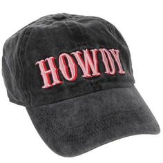 Details: 	 Size: Adult One Size Fits Most 	 Color: Gray, Pink & Red 	 Content: 100% Cotton 	 Quantity: 1 Care: 	 Spot Clean With A Damp Cloth Stay cool during those hot summer days with help from this Howdy Baseball Cap. This hat boasts a faded gray color with an embroidered patch that says "Howdy" in pink and red on the front. There is a gold clasp in the back that allows you to tighten or loosen the fit of the hat with ease. Wear it on walks or even to a barbecue or pool party! Wearable Art Fashion, Cap Designs, Party Details, Swag Style, Pink And Red, Embroidered Patch, Hobby Lobby, Stay Cool, Embroidered Patches