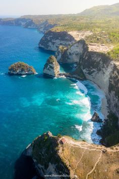 an aerial view of the ocean and rocky coastlines in the tropical islands of mexico