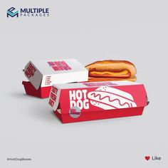 two hotdogs are in the same box and one is on the other side