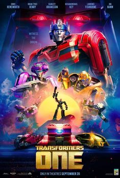 the poster for the movie's upcoming film, transformers one is shown in front of