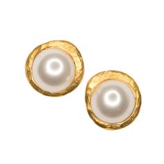 Pearl Button Earring Byzantine Pearl Jewelry, Classic Luxury Rounded Jewelry, Luxury Round Pearl Earrings As Gift, Luxury Cabochon Pearl Earrings For Formal Occasions, Luxury Pearl Embellished Earrings For Women, Luxury Gold Pearl Earrings Modern Style, Luxury Gold Tarnish-resistant Pearl Earrings, Luxury Timeless Round Pearl Earrings, Luxury Brass Pearl Earrings For Gift