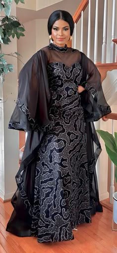 COUTURE DRAMATIC SLEEVE MAXI DRESS(BLACK) – Fnfashionworld.com Ankara Maxi Dress Style, Boubou Dresses, African Wear Designs, Long Ankara Dresses, Maxi Dress Ankara, African Maxi Dress Ankara, Traditional Kaftan, Lace Skirt And Blouse, African Maxi Dress