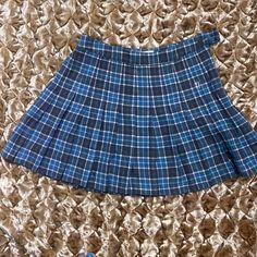 This Is An Adorable Blue Plaid Skirt. This Doesn’t Fit Me And Just Trying To Pass It On. Waist: 14inches Size Small Y2k Style Pleated Skirt Bottoms For School, Y2k Style School Pleated Skirt, Y2k Style Pleated Skort For School, Y2k School Style Pleated Skort, Blue Mini Skort Y2k Style, Blue Mini Length Y2k Skort, Fitted Blue Y2k Skirt, Fitted Blue Skirt Y2k Style, Fitted Y2k Blue Skirt