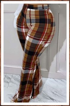 LW Plus Size Plaid Print Wide Leg Flared Pants Stylish Cargo Pants, Closets Ideas, Pants Unique, Apple Dump Cakes, Distressed Pants, Trendy Trouser, Camouflage Cargo Pants, Flattering Outfits, Paperbag Pants