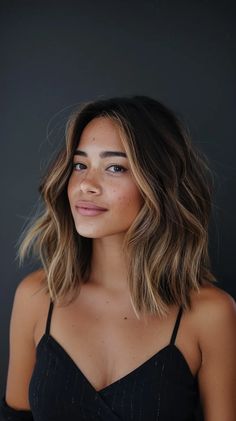 23 Long Layered Bob Hairstyles for Every Face Shape Modern Brunette Hair, 2024 Hair Inspiration, Wavy Brunette Hair With Highlights, Hair Cut Ideas 2024 Trends, Cool Brunette Highlights, Hair 2024 Color, Highlights Brown Hair Balayage Brunettes, Balayage Hair 2024, Short Hair Brown Highlights