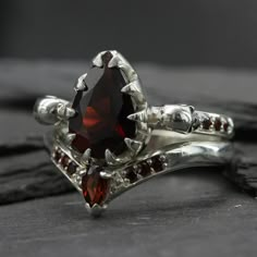 Moon Engagement Ring, Skull Engagement Ring, Goth Wedding, Ring Inspo, Gothic Wedding, Garnet Stone, Black Diamonds, Engagement Ring Set, Ring Ideas