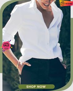 Long Sleeve Cotton-blend Blouse Elegant V-neck Shirt For Day Out, Solid Shirt For Office Wear In Spring, Chic Non-stretch Button-up Blouse, Trendy Stretch Blouse For Office, Chic Long Sleeve Shirt, Slim Fit Blouse For Fall Workwear, Fall Slim Fit Blouse For Workwear, Chic Office Shirt For Fall, Chic Non-stretch Long Sleeve Shirt