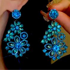 Sparkling Turquoise Pageants Turquoise Chandelier Earrings For Party, Turquoise Dangle Earrings For Party, Turquoise Dangle Chandelier Earrings For Party, Blue Party Clip-on Earrings, Blue Chandelier Earrings For Evening With Pierced Ears, Turquoise Earrings For Evening, Blue Chandelier Earrings For Evening, Light Blue Jewelry With Matching Earrings For Party, Blue Chandelier Earrings For Gift