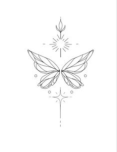 a line drawing of a butterfly with wings and stars on it's back side