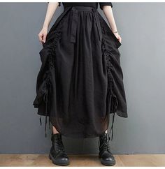 voluminous steampunk skirt Gathered Long Skirt, Punk Long Skirt, Modern Steampunk Fashion, Parachute Skirt, Drawstring Fashion, Adjustable Skirt, Steampunk Woman, Punk Skirt, Steampunk Skirt