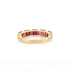 This is part of Chairish’s Fine Jewelry assortment.  2.15 Carat Red Ruby and Diamond Engagement Band Ring in 18K Gold symbolizes the everlasting love between a couple. It shows the infinite love you have for your partner. The round shape represents love which will continue and makes your promises stay forever. Ruby improves mental strength.  Lightweight and gorgeous, this is a perfect Ruby Band. It can be a Bridal Shower Gift, Band Gift, Gift For Sister, Mother Daughter Gift, Bride To Be Gift, B Anniversary Ruby Jewelry Channel Set, Channel Set Ruby Jewelry For Anniversary, Ruby Channel Set Jewelry For Anniversary, Luxury Ruby Ring Channel Set For Anniversary, Gift Ruby Ring With Channel Set Diamonds, Channel Set Ruby Anniversary Rings, Luxury Ruby Half Eternity Ring As Gift, Luxury Stackable Ruby Ring For Wedding, Ruby Channel Set Jewelry Gift